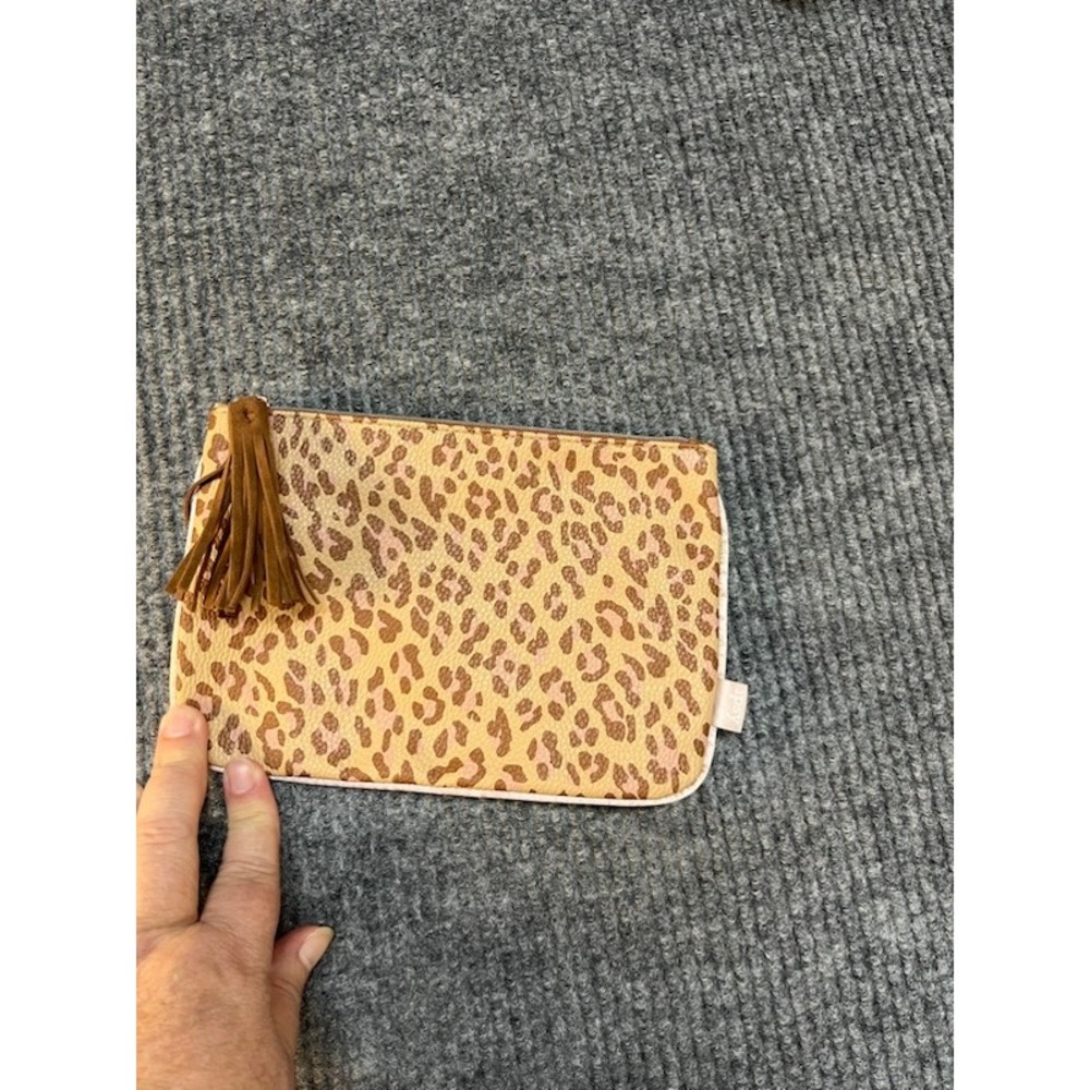 Ipsy Leopard Print Makeup Bag Tan Brown Animal Print Zipper Pouch with Tassel